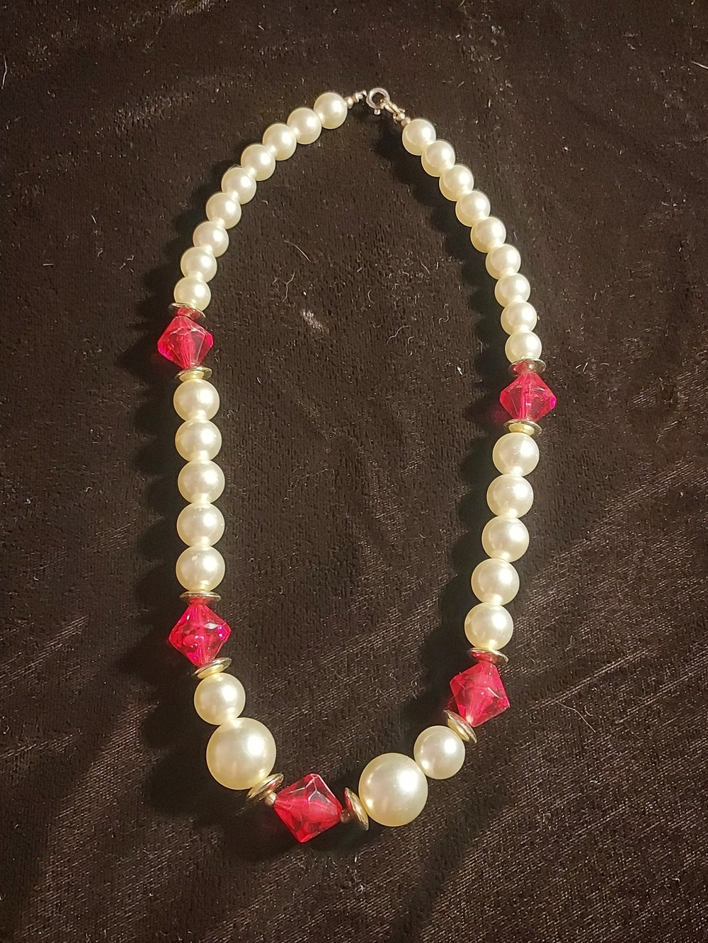 Pearl and Pink Crystal Beaded Necklace - Women Jewelry 18.5 Inch
